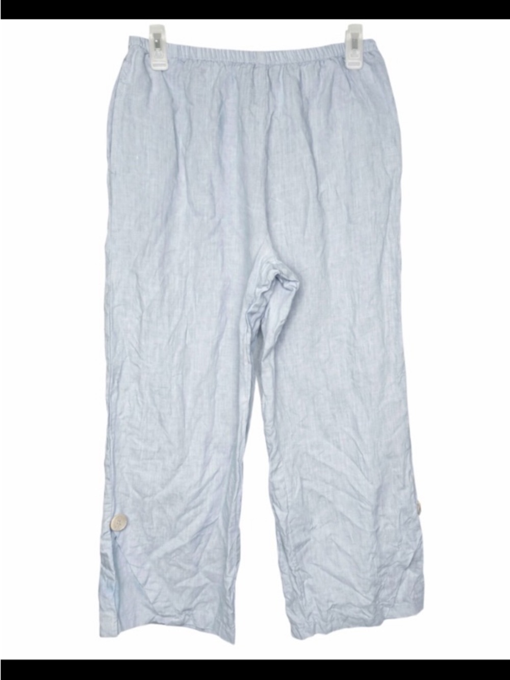 Habitat Pants Women Medium Boho Linen Wide Leg Cropped Relaxed Fit Blue Gray